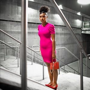 Pink puff sleeved dress